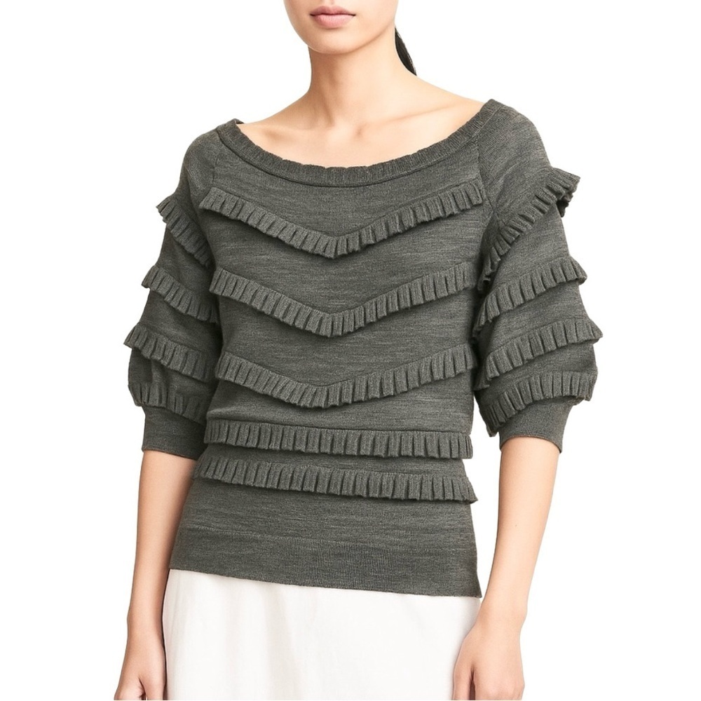 PHILLIP LIM Tiered Ruffle Wool Cashmere Blend Lightweight Sweater